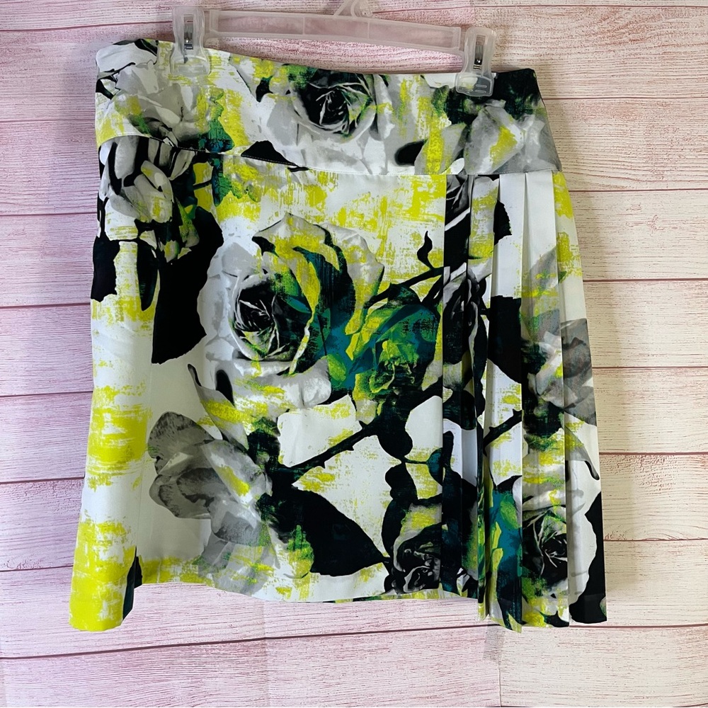 Worthington Black Yellow Side Pleated Skirt Size 14P